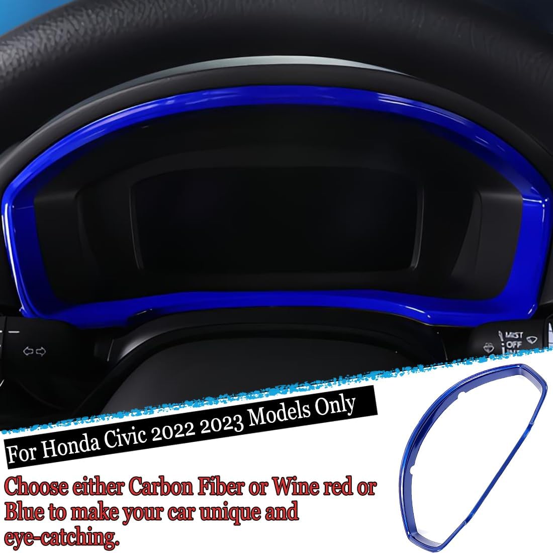 MUXEE 11th Gen Civic Dash Board Instrument Panel Dial Dashboard Trim Cover Frame Trim for Honda Civic 2022 2023 2024 2025 2026 - ABS Blue Sport Interior Accessories