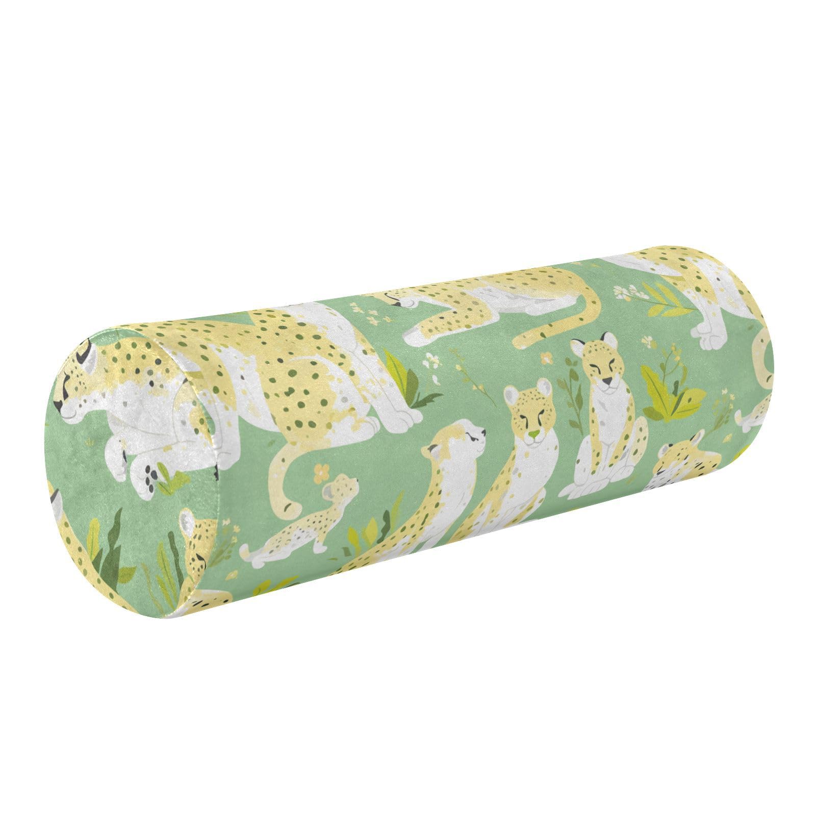 miaozhen Cartoon Cheetah Mint Green Bolster Pillow Long Bolster Pillows for Bed almohada para columna 5.5''x17''