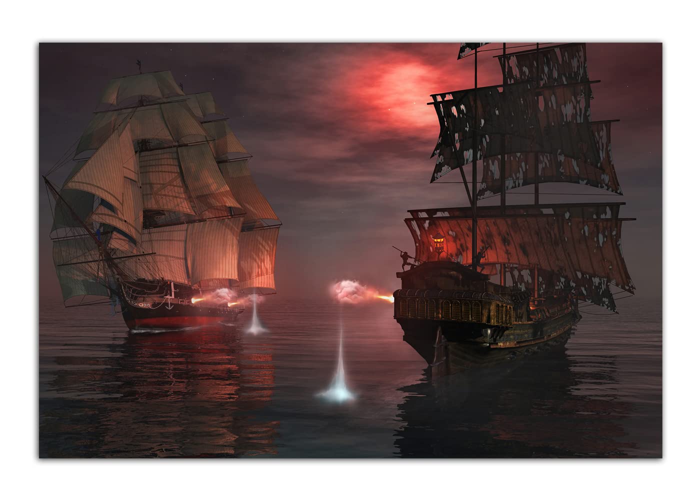 QUNYAAE Stormy Ocean Two Ghost Pirate Ships Poster Retro Sailing Seascape Poster Decorative Painting Canvas Wall Art Living Room Posters Bedroom Painting 16x24inch(40x60cm)-Unframed