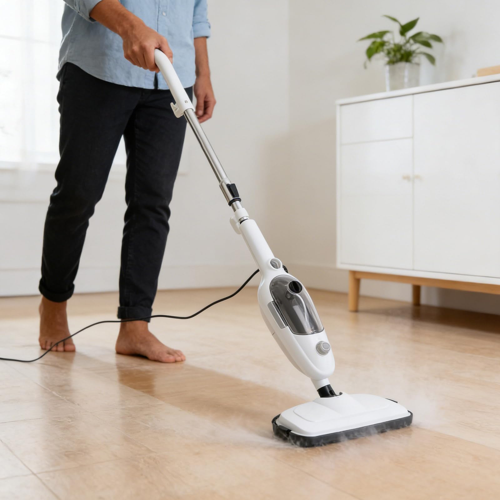 Dampfreiniger Komplett-Set 1300W mit transparentem Wassertank | Multifunktionaler Dampfmopp Bodenreiniger inkl. Bodendüse, Dampfdüse & Mopp für Fliesen & Böden