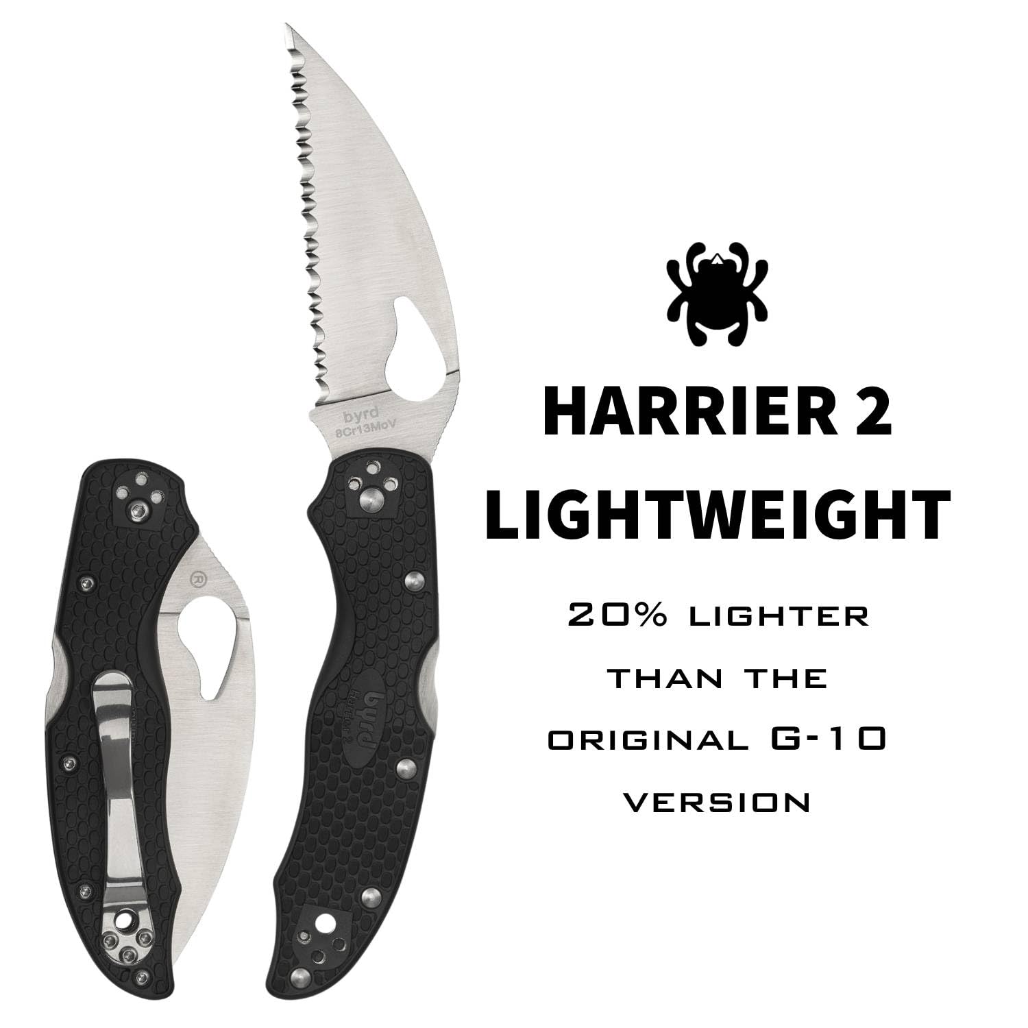 Spyderco Byrd Harrier 2 Lockback | 19,4 cm Gesamtlänge, 8,6 cm 8Cr13MoV-Stahlklinge, FRN-Griff, Rückenverriegelung, vollflächiges Mahlen