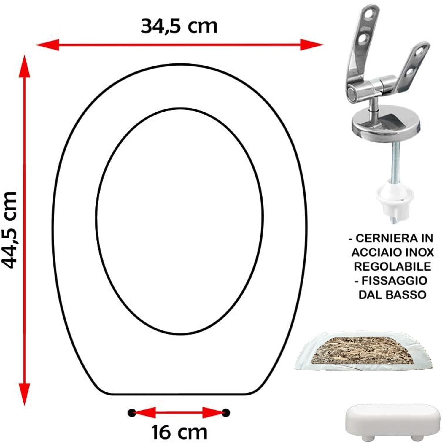 Copriwater Pozzi Ginori PIEMONTE Come Originale Tavoletta Wc In Legno Rivestito Di Resina Poliestere Con Cerniere IN ACCIAIO INOX Asse Wc MADE IN ITALY (BIANCO CLASSICO)