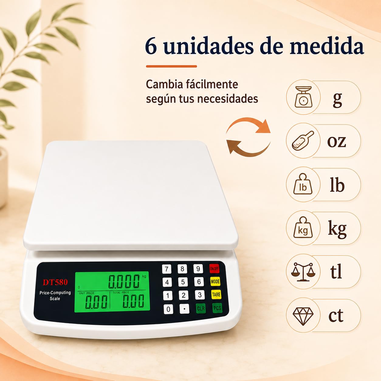 Balanza Digital Cocina 30kg Precisión 1g Acero Inoxidable con Tara | Báscula de acero inox 30kg/1g con pantalla digital, función tara y conversión kg/lb/oz. Ideal para cocina y repostería.