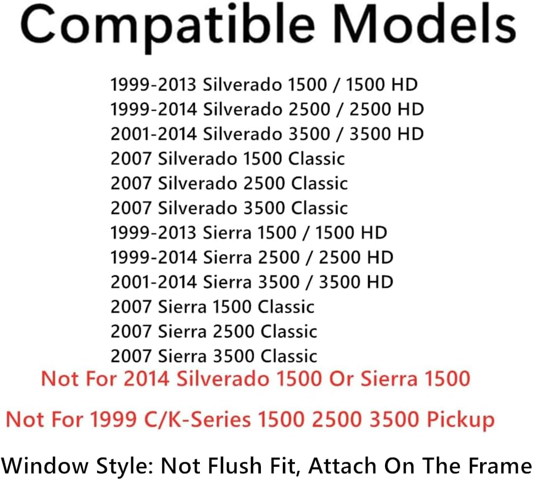 Manual Slider Back Window Back Glass Compatible with GMC Sierra / Chevrolet Silverado 1500 1500HD 1999-2013 & 2500 2500HD 3500 3500HD 1999-2014 & Classic 2007 Models