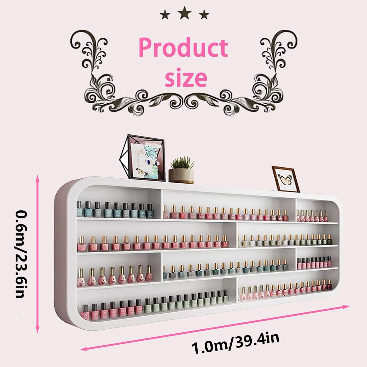 Porta Smalto da Parete, Porta Oli Essenziali, Espositore per Cosmetici Bianco, Mensola da Parete in Legno per Smalto,1.0m