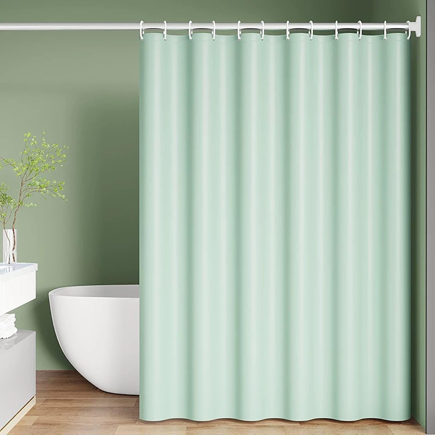 PLCIVSA Waterproof PEVA Shower Curtain Liner,Washable Long Shower Curtain with 12 Grommets Quick Dry Easy to Clean for Shower Stall Bathroom(light green,150x200cm(1 Panel))