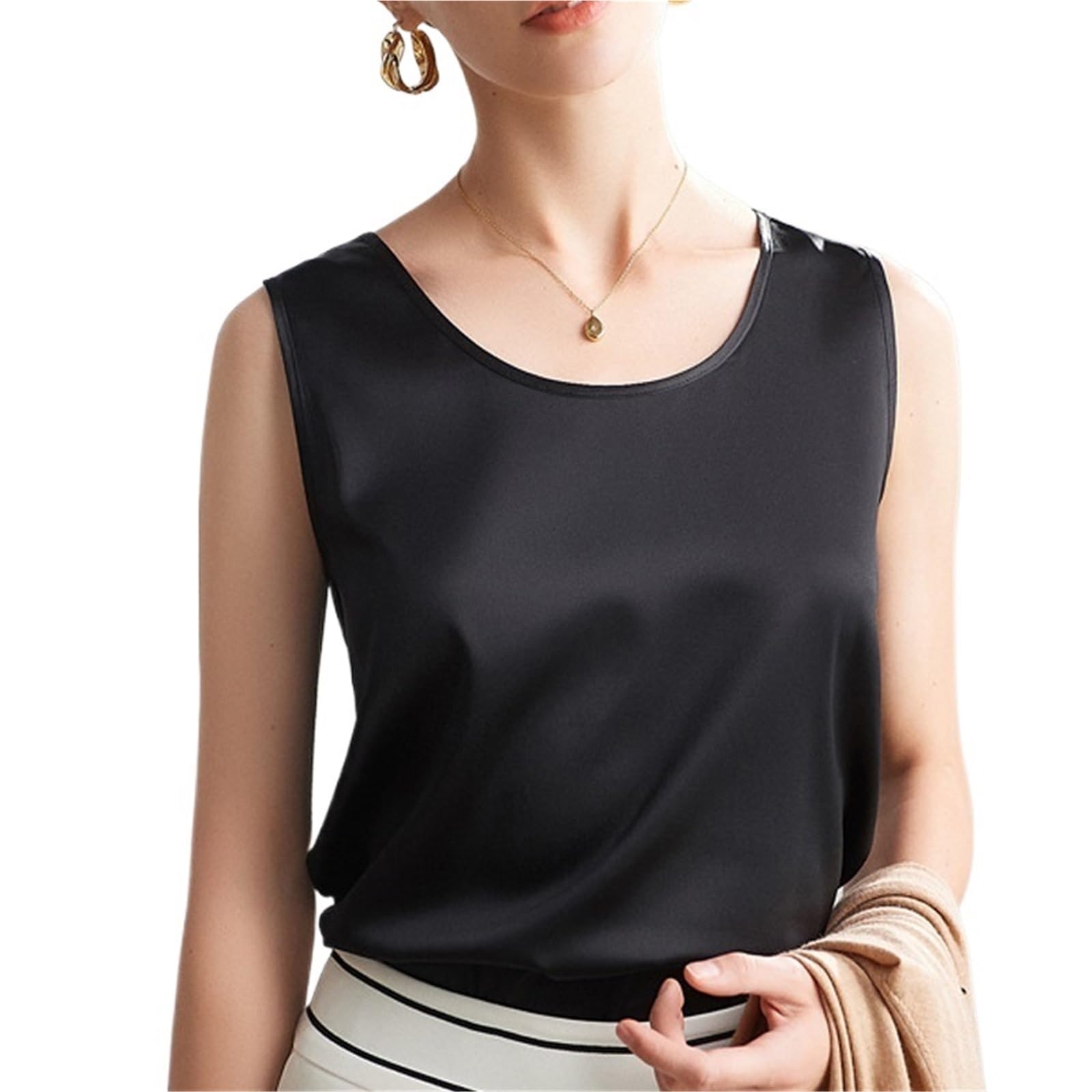 Camisolas Mujer Camisetas sin Mangas de Seda Natural Pura for Mujer, Camisetas básicas, Top sin Mangas de Seda auténtica, Ropa de Verano Multicolor