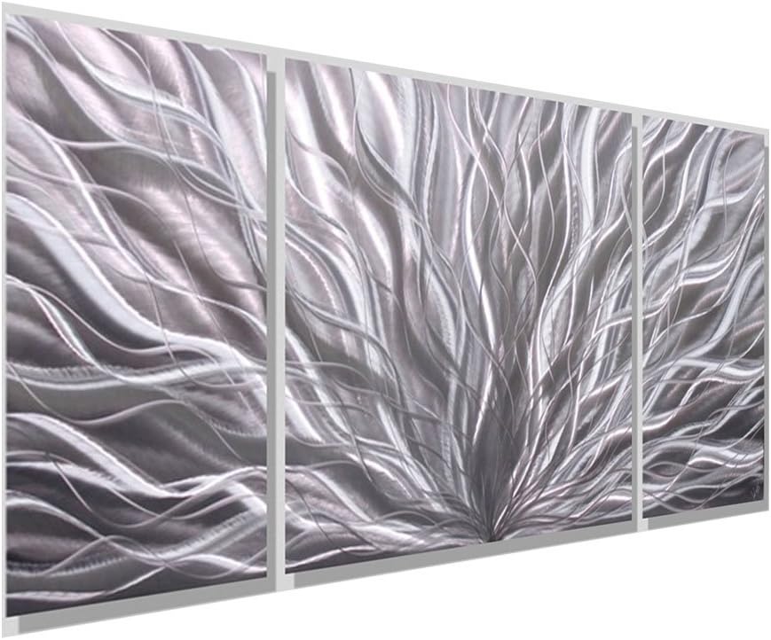 All Natural Silver Wall Panel Modern Abstract Metal Wall Art Décor, Contemporary Design