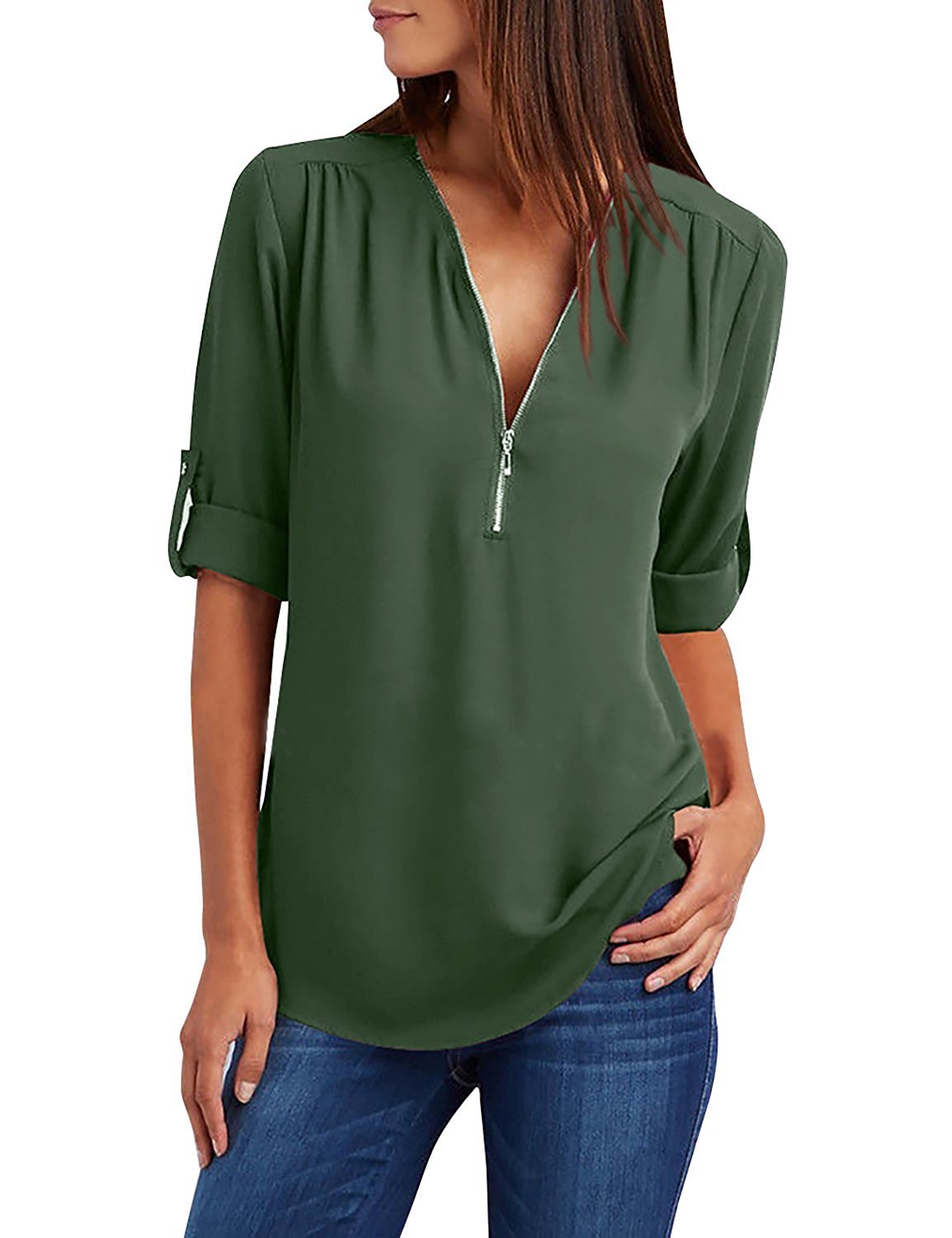 Yuson Girl Camisas Mujer Nuevo Blusas para Mujer Vaquera Sexy Gasa Tops Camisetas Mujer Cremallera Manga Corta Blusas