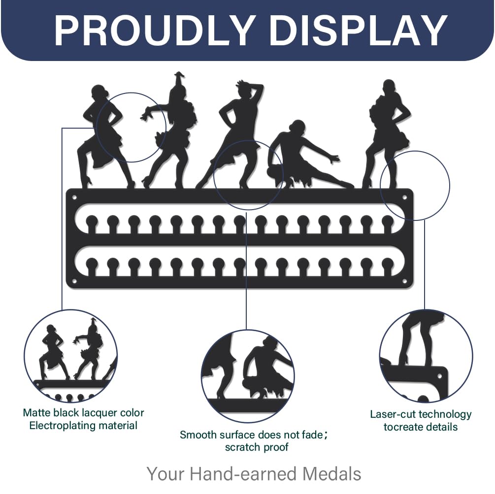 Porta Medaglie Da Parete Per Ballerini - Espositore 30 Ganci Nero Con Tema Danza - Foto 9