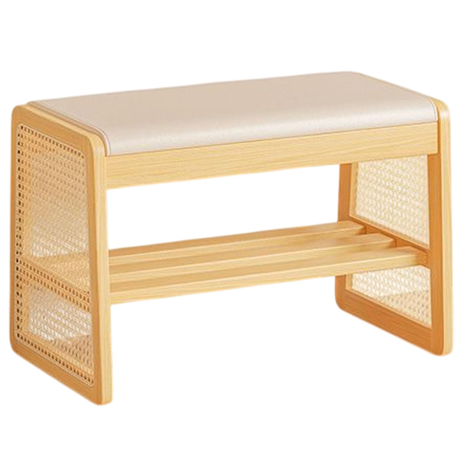 Vttui Bamboo Entryway Bench, Shoe Organizer, 2 Tier Solid Wooden Entryway Bench with Shoe Storage, for Hallway, Closet, Front Door Entrance, Foyer, Living Room Bedroom(Size:60cm,Color:Primary)