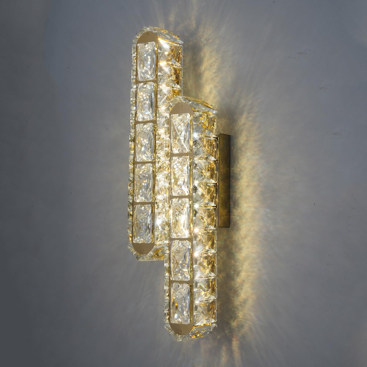 SXSCARKX Golden Crystal Wall Sconce, Modern Creative lamp, Minimalist Art V-Shaped Warm/Neutral/White Light, Living Room Bedroom Corridor Office Bathroom Vanity (Golden H40cm)