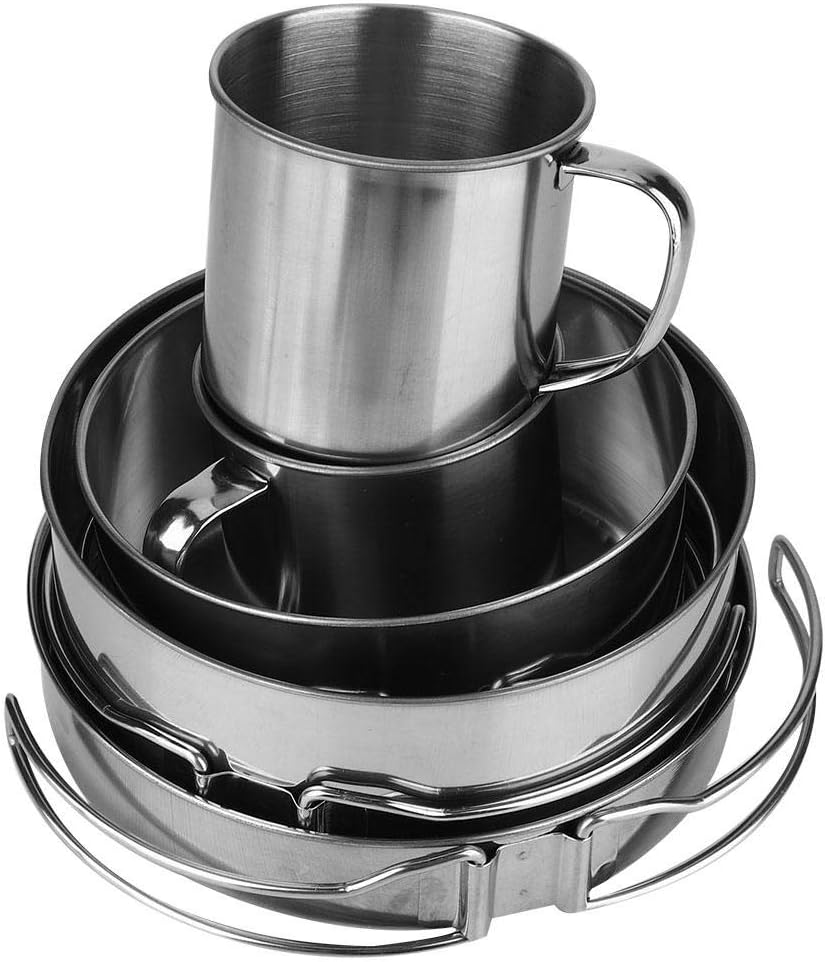 Camping Pot Big Cooking Pot,8Piece Stainless Steel BBQ Bowl Camping