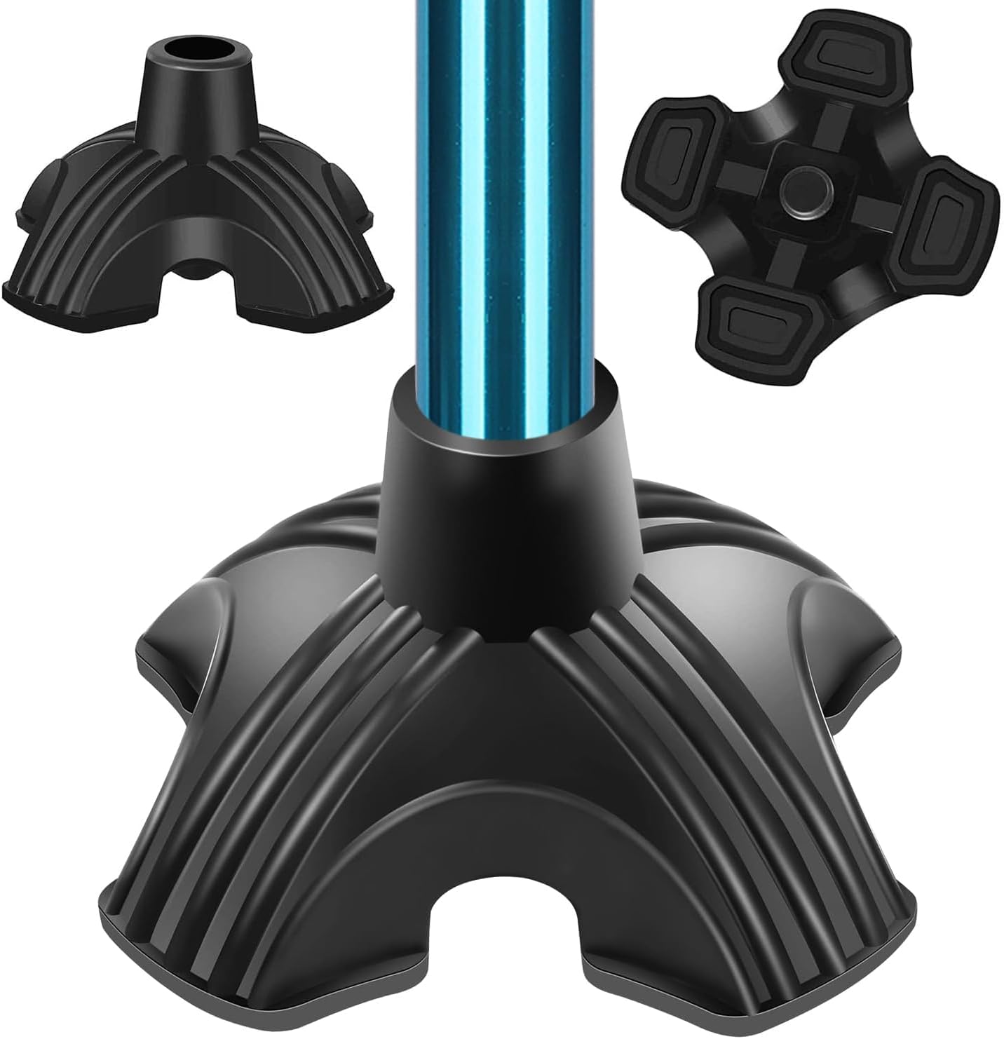 SupreGear Quad Support Cane Tip, Non-Slip Self Standing Rubber Cane Tip 4 Point Quad Cane Tip Replacement for 3/4 Inch Diameter Standard Walking Canes Folding Canes Cane Accessory - Black