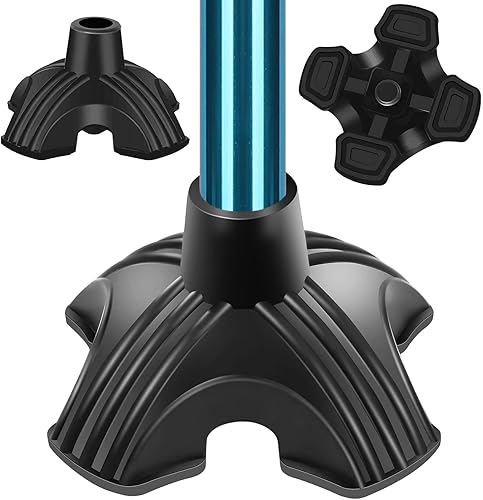 supregear Punta de caña resistente  Base de goma antideslizante autosuficiente para bastón  Pie de repuesto estable de 4 puntas para bastón