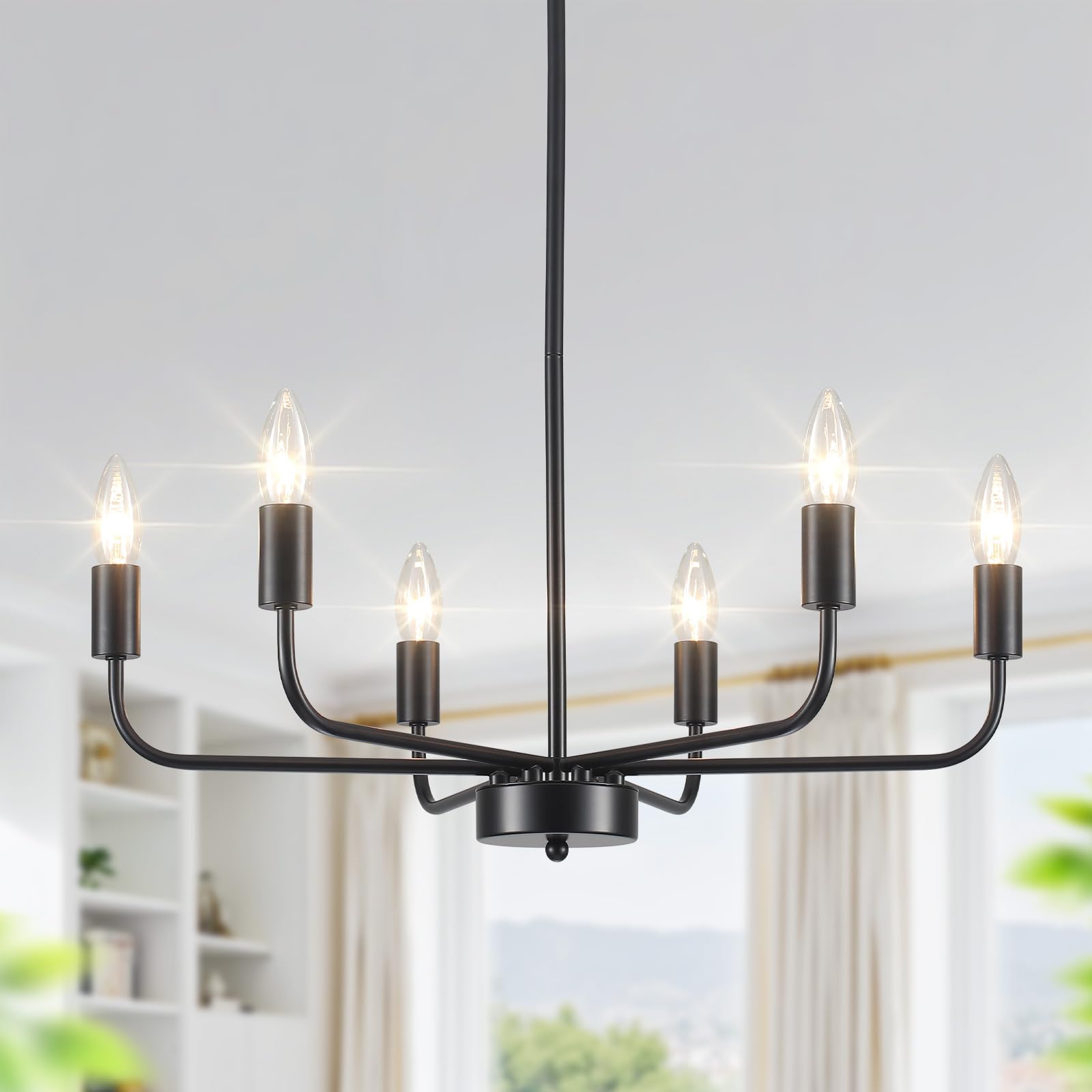 Kronleuchter Schwarz 6 Flammig, Kronleuchter Modern Hängelampe, E14 | Deckenlampe Hängend Pendelleuchte Gold, Wohnzimmerlampe Hängend Vintage für Schlafzimmer Esszimmer Küche Flur, Max 60W, 220V