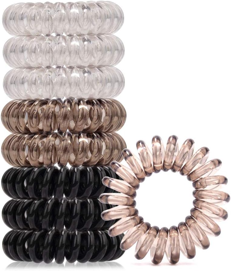 KSangSpiral Hair Ties, Phone Cord Hair Ties, Hair Coils No Crease for Women, Waterproof Coil Hair Ties for for Any Kinds of Hair (Pack of 9)