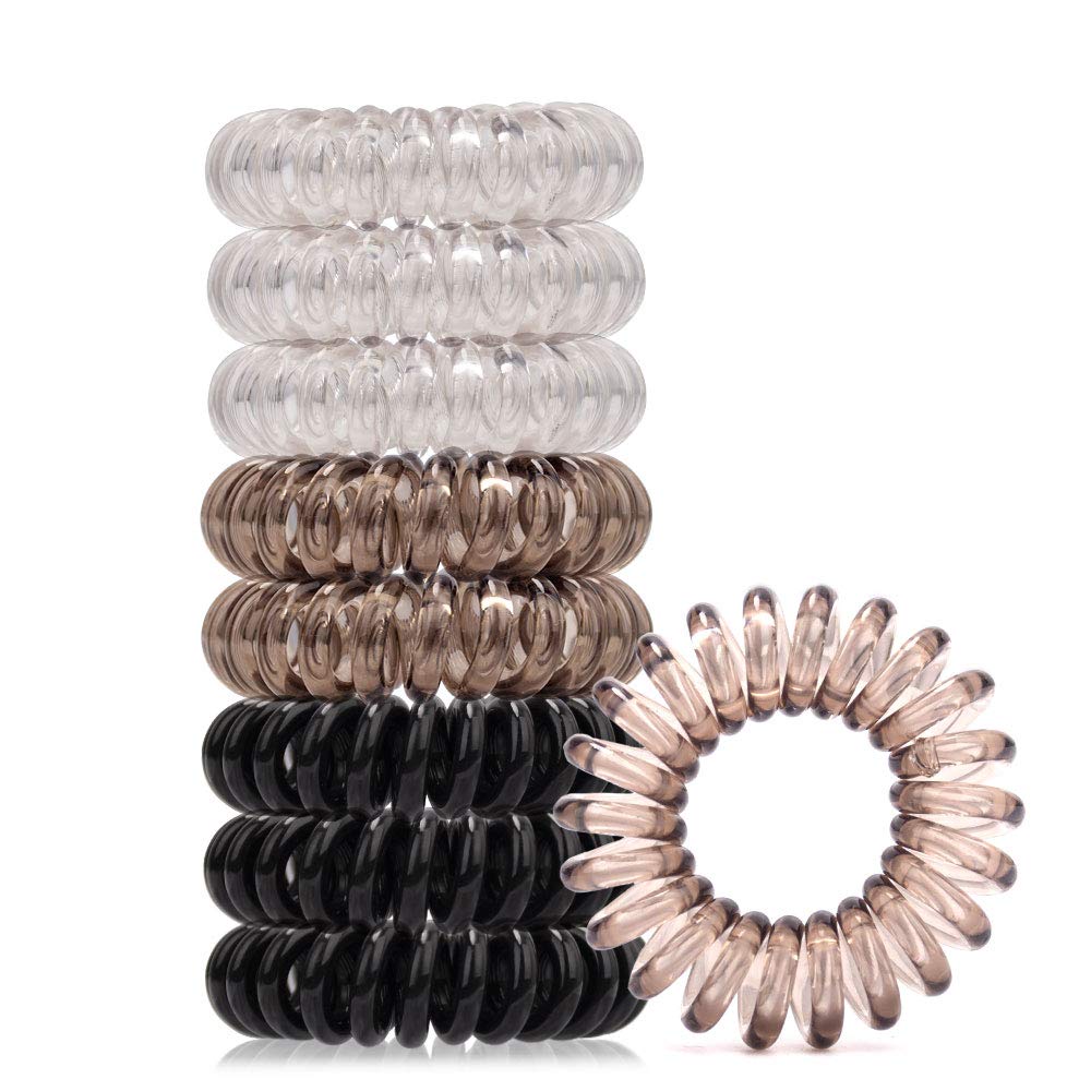 KSangSpiral Hair Ties, Phone Cord Hair Ties, Hair Coils No Crease for Women, Waterproof Coil Hair Ties for for Any Kinds of Hair (Pack of 9)