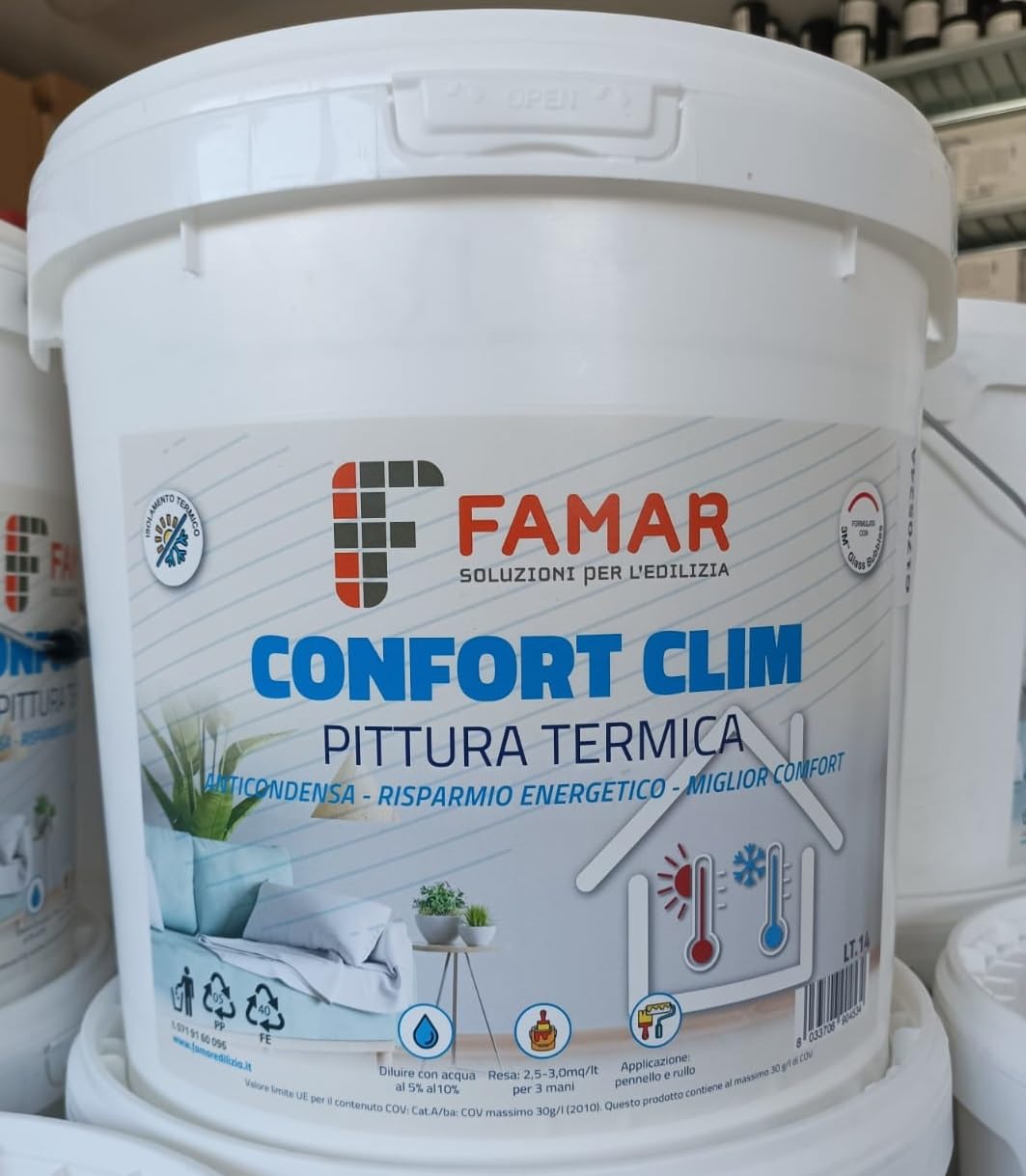 Generico Idropittura Termica Anticondensa Termoisolante per interni - 14 L - Bianco - Pittura con microsfere di vetro antimuffa