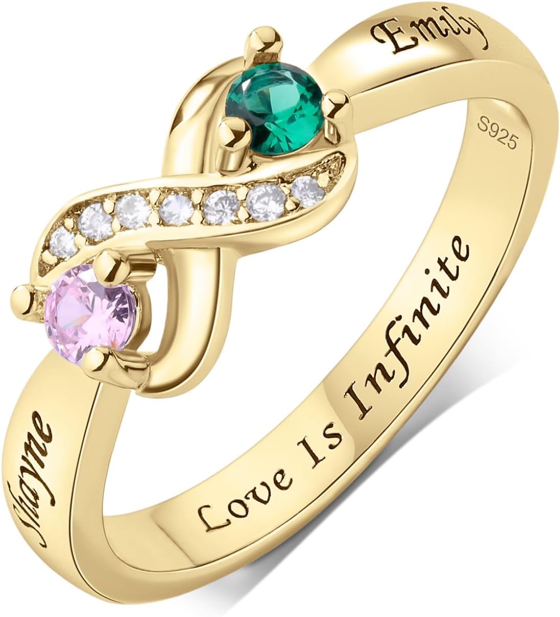 Personalized 925 Sterling Silver Mother’s Ring with 2 Birthstones, Custom Engraved Name, Promise Infinity Ring Christma Gift for Mom, Grandma, Wife