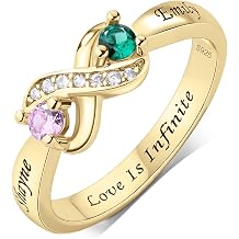 Personalized 925 Sterling Silver Mothers Ring with 2 Birthstones, Custom Engraved Name, Promise Infinity Ring Christma Gift for Mom, Grandma, Wife