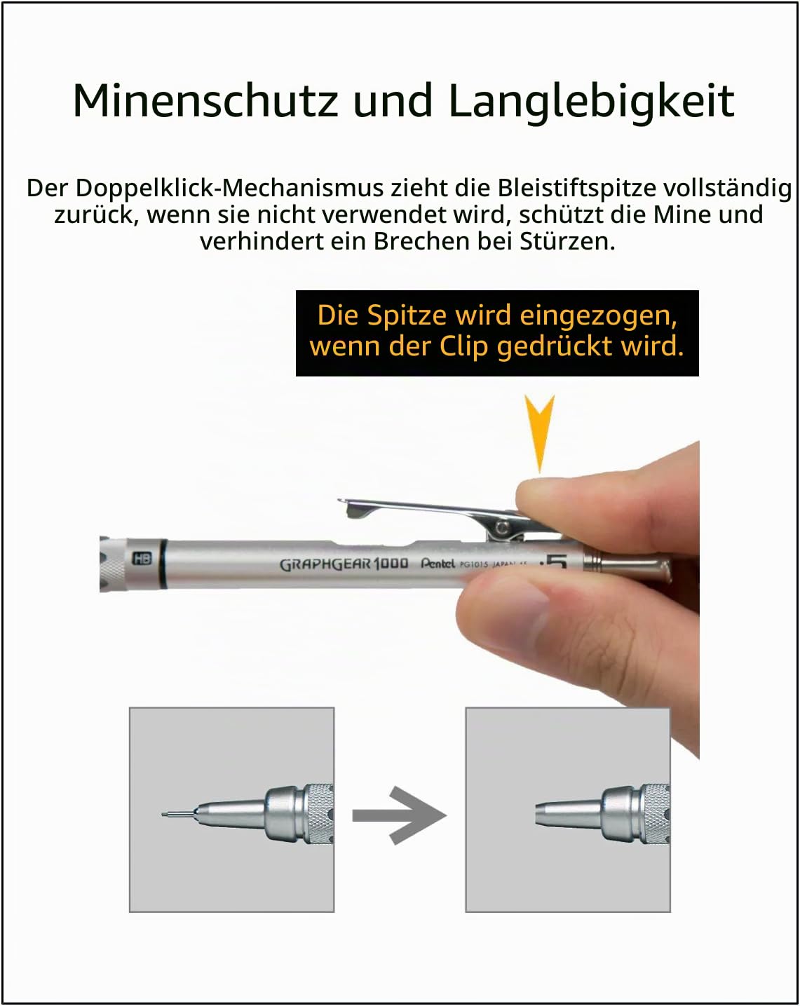 Graph Gear 1000 Druckbleistift-Set (0,3 mm/0,4 mm/0,5 mm/0,7 mm/0,9 mm), hochwertiges Original-Federmäppchen
