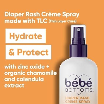 Bebe Bottoms Baby Diaper Rash Cream Spray, No-Rub Touch Free Application for Sensitive Skin 1.7oz (50 ml)