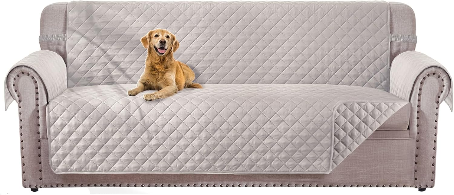 Reversible 3 Cushion Couch Cover for Dogs Water Resistant Washable Pets Furniture Protector Sofa Cover with Elastic Straps (68" Sofa, Beige/Beige)