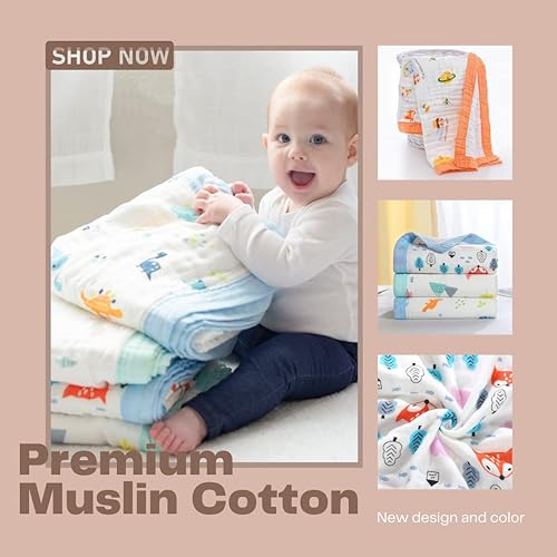 Miniatura 5 de Jay &amp; Ava Manta de muselina para bebé de 42 x 42 pulgadas, manta de algodón suave para niño, manta de muselina de cama de 4 capas para cuna, manta