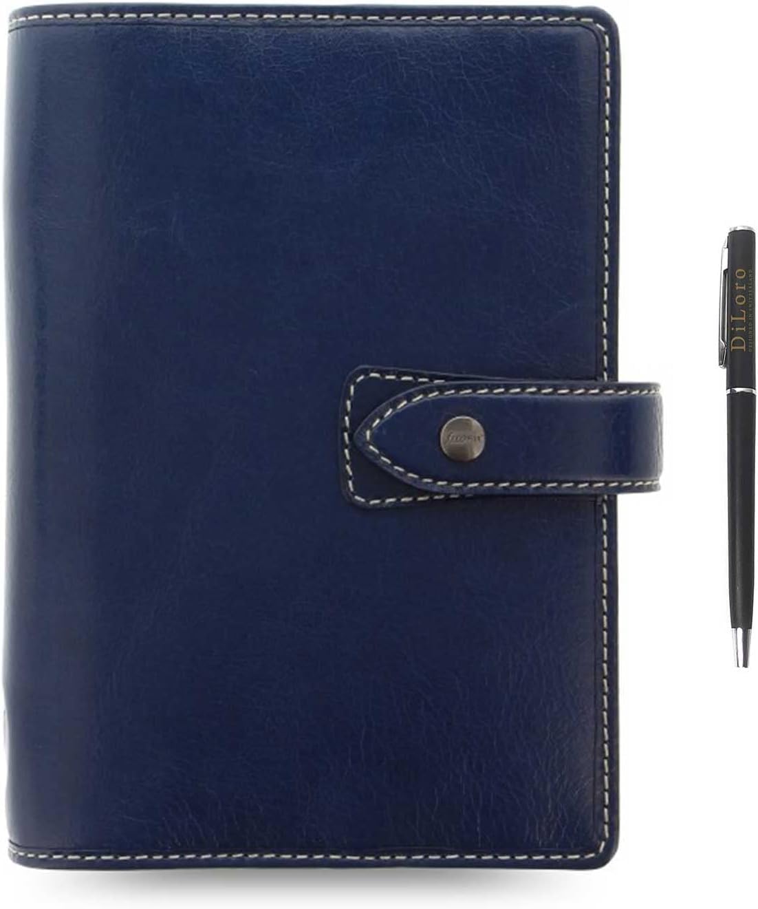 Filofax Malden Buffalo Leather Organizer Weekly Planner Bundle with DiLoro Ballpoint Pen 2026 (Navy Blue 2026, Personal Paper Size 6.73" x 3.74")