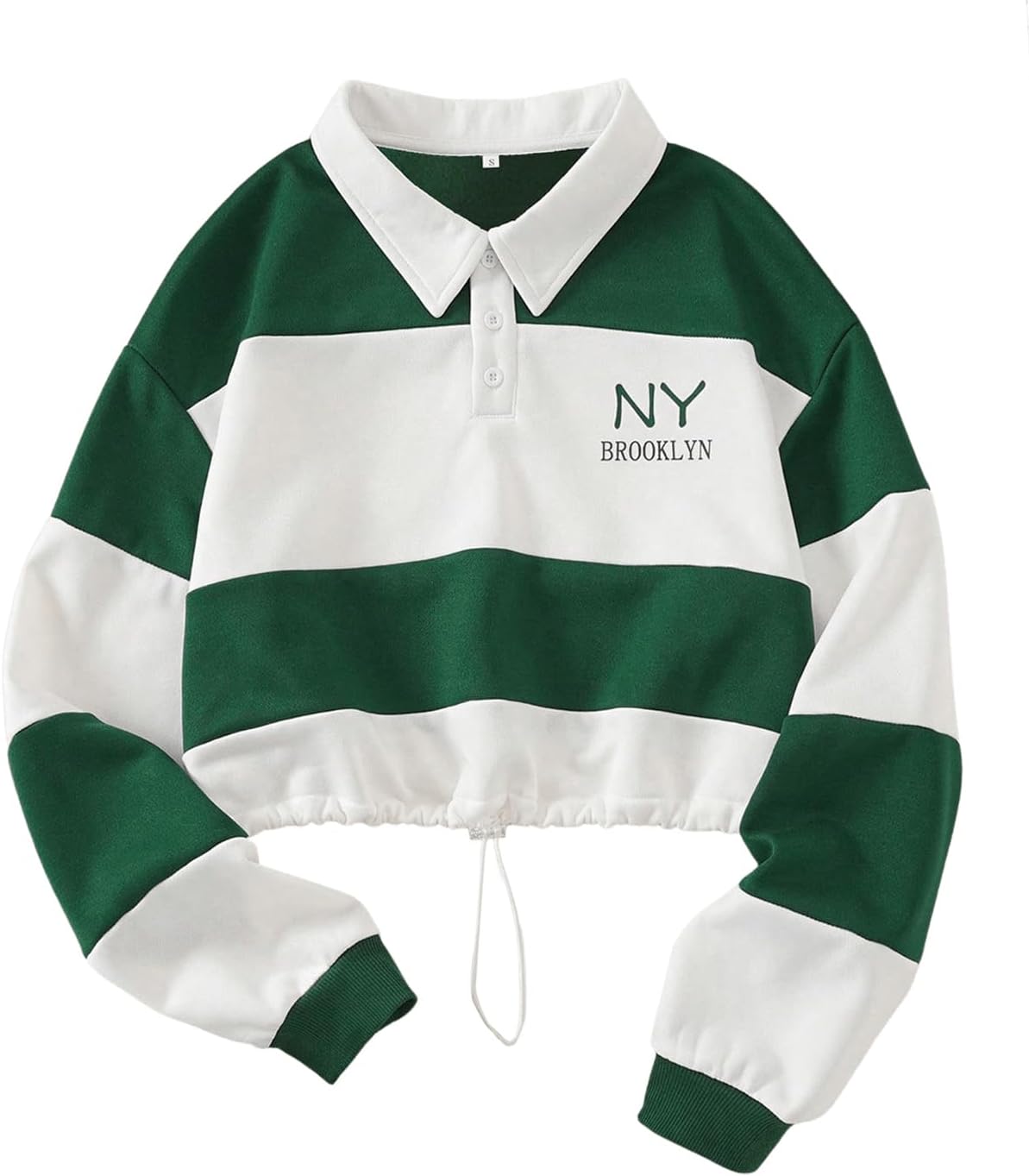 SweatyRocks Women's Cropped Sweatshirt Color Block Striped Long Sleeve Collar Drawstring Pullovers