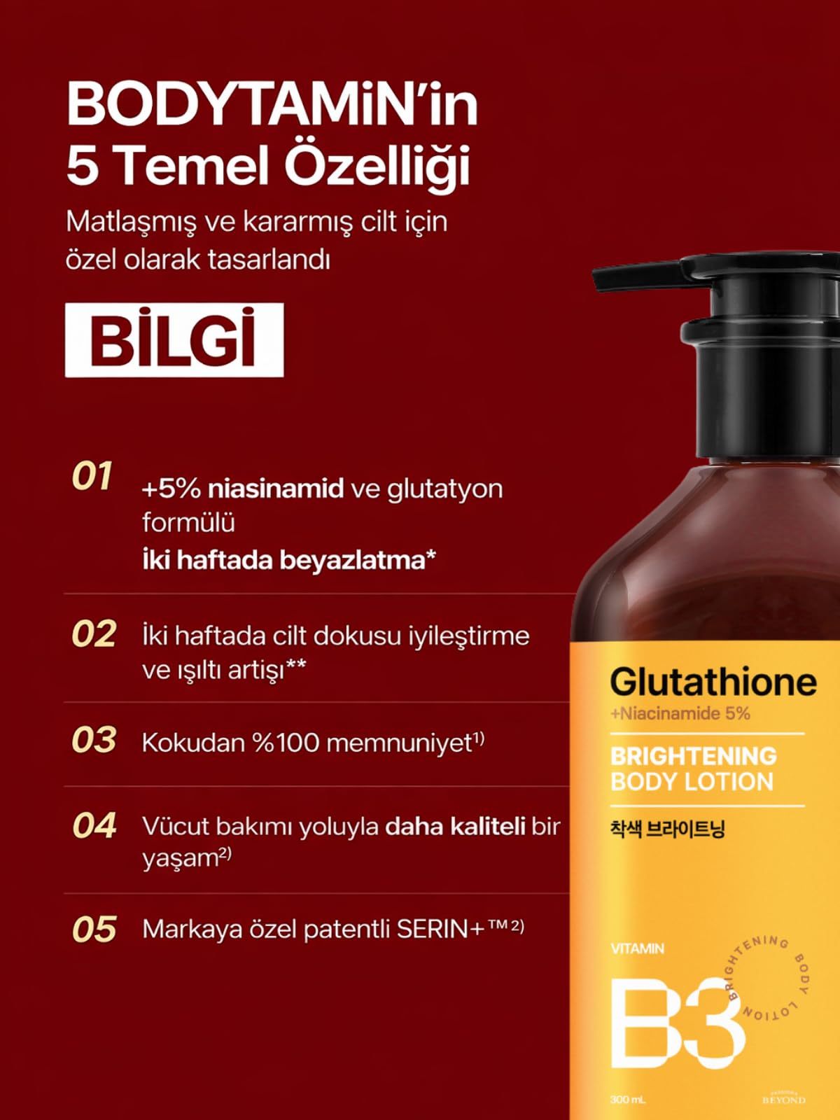 PASSION & BEYOND Bodytamin Niacinamide B3 5% Brightening Body Lotion Aydınlatıcı Vücut Losyonu 300 ml