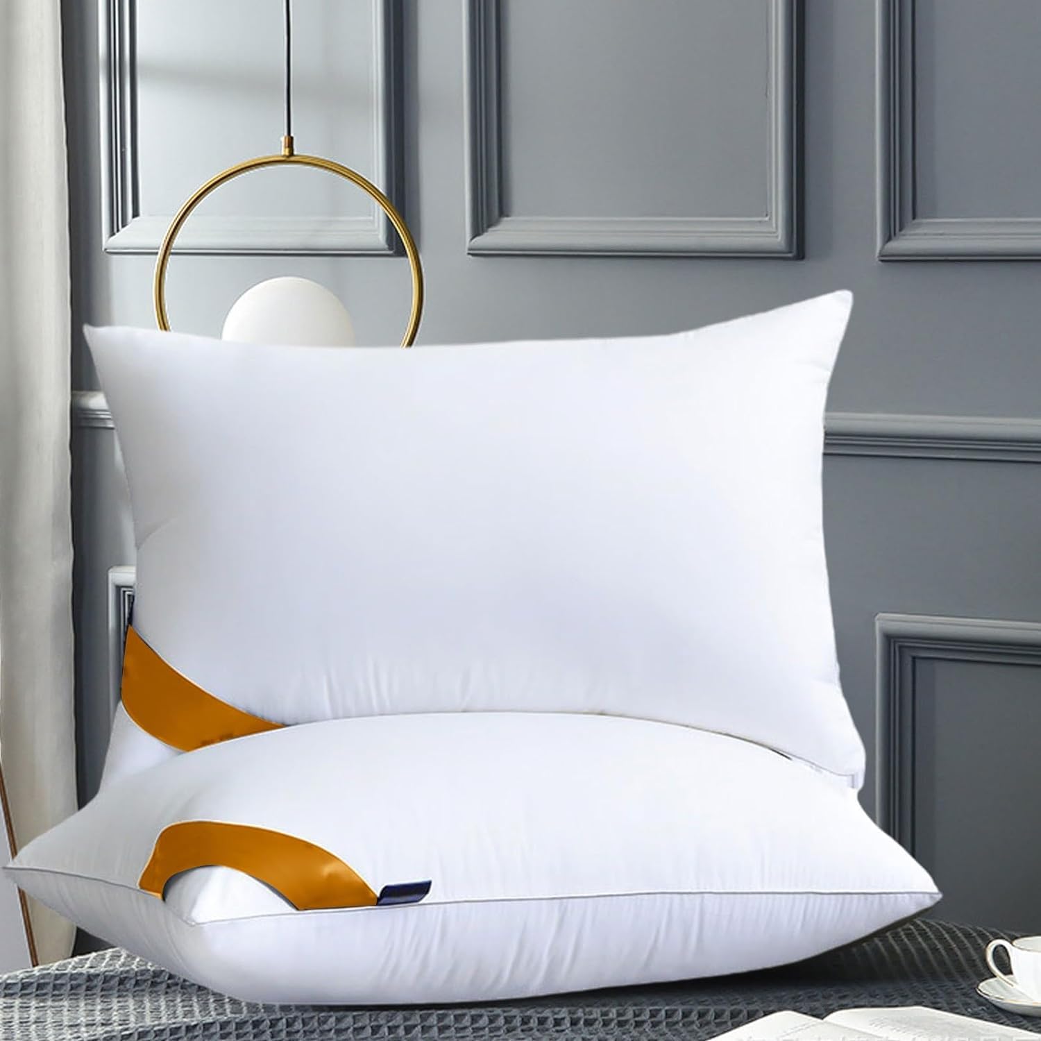 2PC Feather Velvet Hotel-Grade Pillow Core - Soft & Supportive Down Bed Pillow, Fashion Suitable for 𝑩𝒂𝒄𝒌 𝑺𝒊𝒅𝒆 & 𝑺𝒕𝒐𝒎𝒂𝒄𝒉 Sleepers (White)