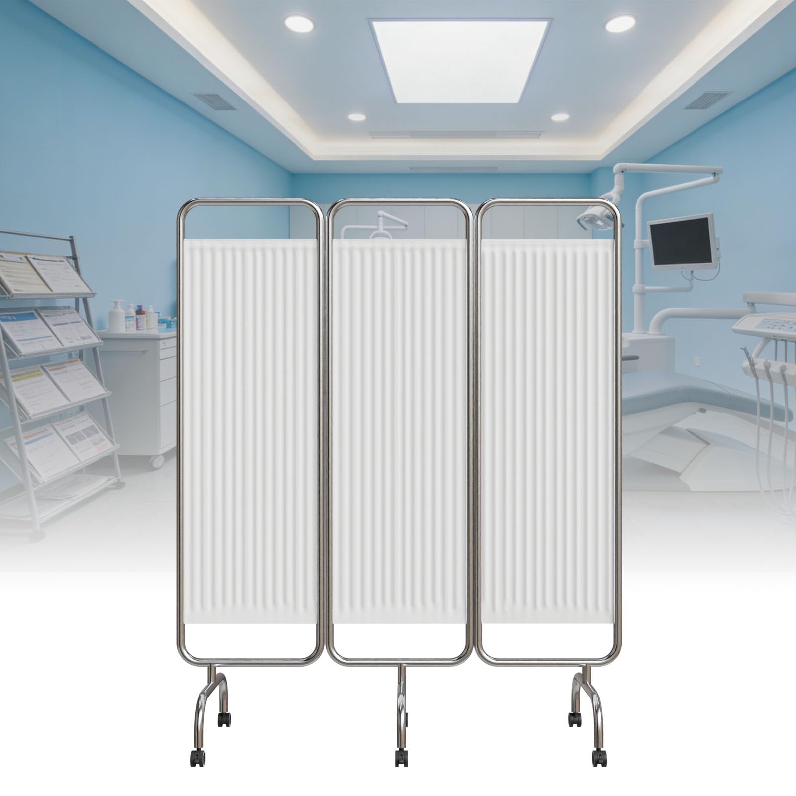 Medical Privacy Screen, Medical Privacy Screen on Wheels Hospital Curtain Room Divider for Nursing Homes Emergency Room, Ward, ICU (White, 3 Panel)