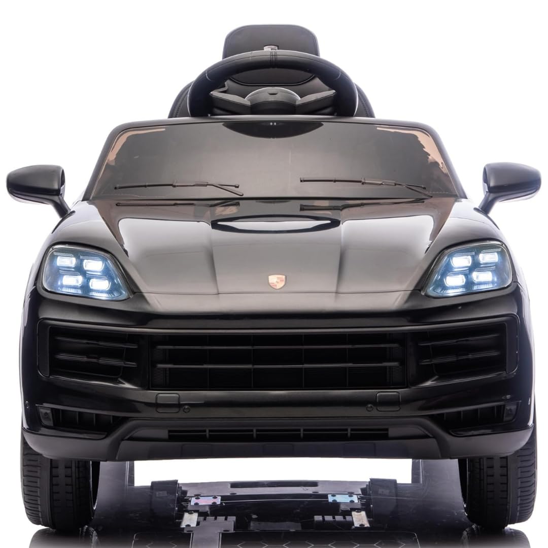 Porsche Cayenne Macchina Elettrica per Bambini 12V con Telecomando Cintura a 3 Punti Fari a Led Bluetooth Auto Elettrica Full Optional Nero