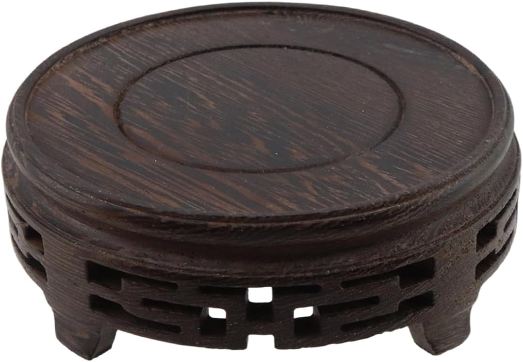 Wooden Display Stand Base 5" x 5" Wood Carved Craft Pedestal Traditional Wooden Base Oriental Antique Display Riser Round Pedestal Stands for Vase Crystal Ball Teapot Stone Flower Pot