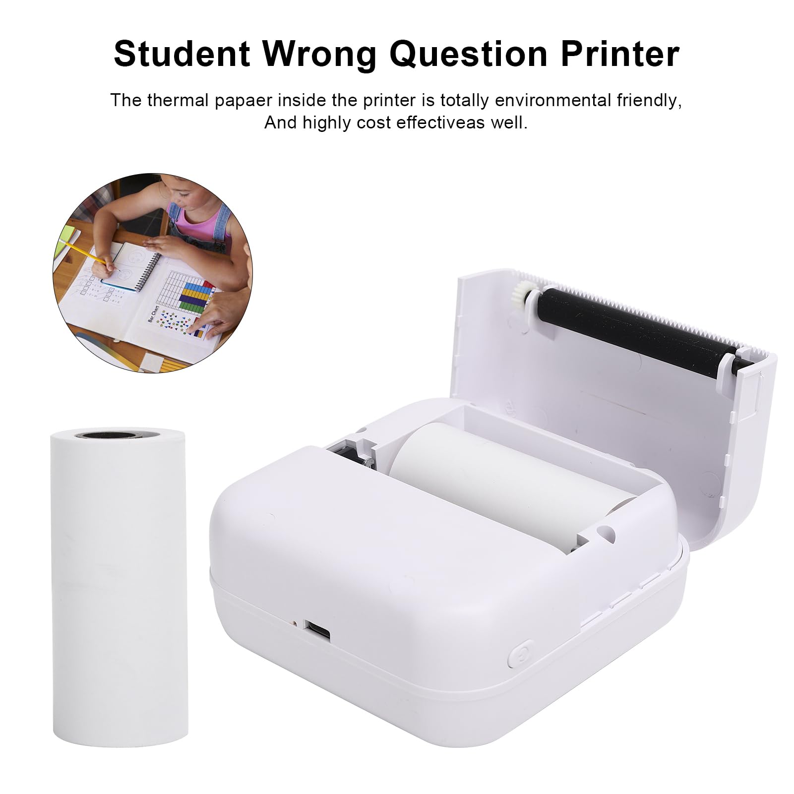 Stampante Tascabile Mini, Stampante Bletooth Wireless Senza Inchiostro Stampante per Domande Errate per Studenti per Etichette Fotografiche Memo (Rosa)