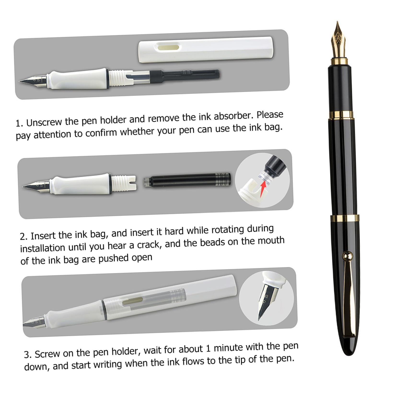 DOITOOL 3 Set Ricariche Per Penne Stilografiche Professionali Nero Fluido Set Per Ufficio E Scuola Facili Sostituire E Portatili 100 Pezzi * 3