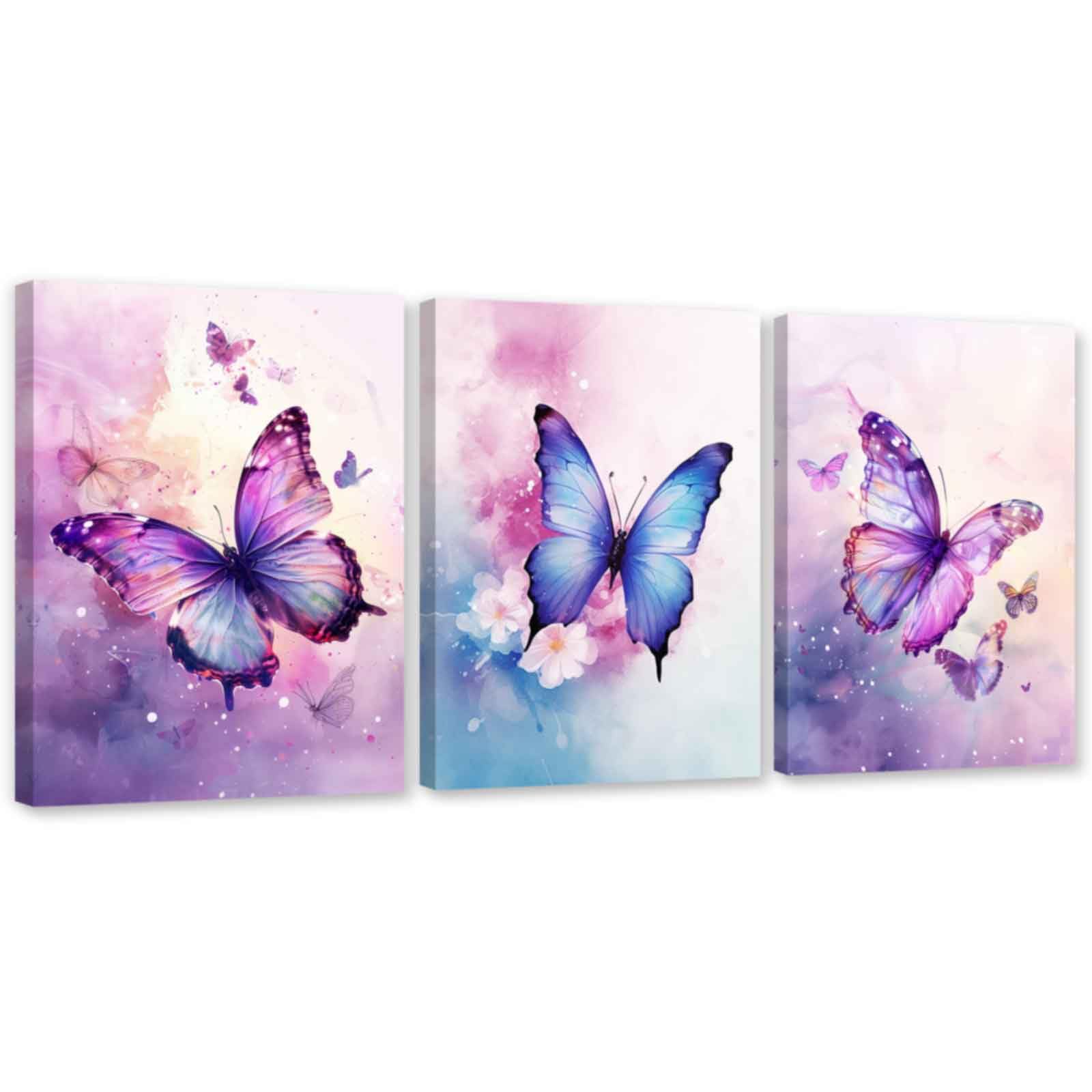 Amazon.com: ARTZGX 3 Piece Purple Butterfly Canvas Wall Art Butterfly ...