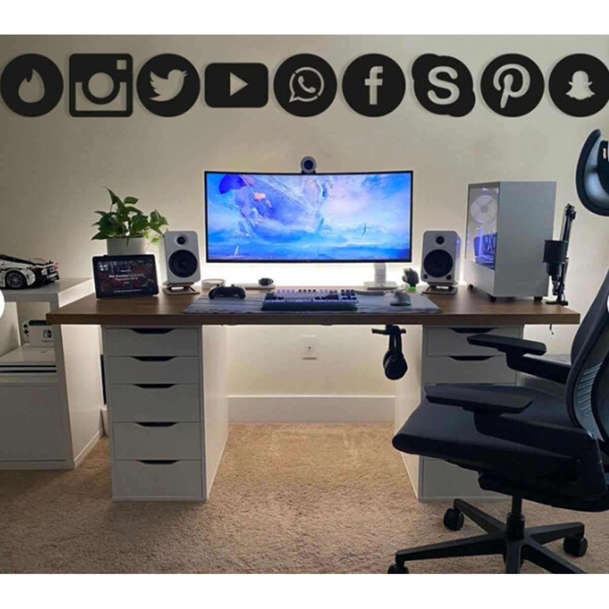 300Sparkles Social Media Symbol Sign Kids Room Wall Decoration 9 Pcs. Set Sticker Wall Decoration Home Office Cafe Gaming Room Black 3