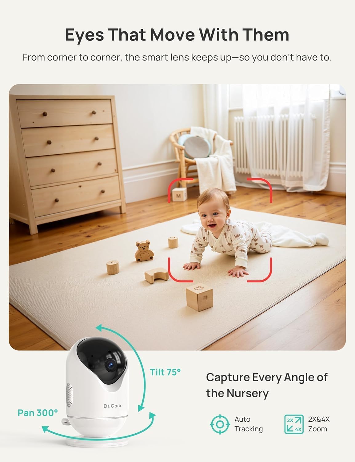 Dr.Care VistaView Smart WLAN Babyphone mit Kamera, 5” 1080P HD, 2K Kamera, App-Steuerung, Bewegungs- & Weinen-Alarm, Nachtsicht, 5000mAh, Zwei-Wege-Audio, 390m Reichweite
