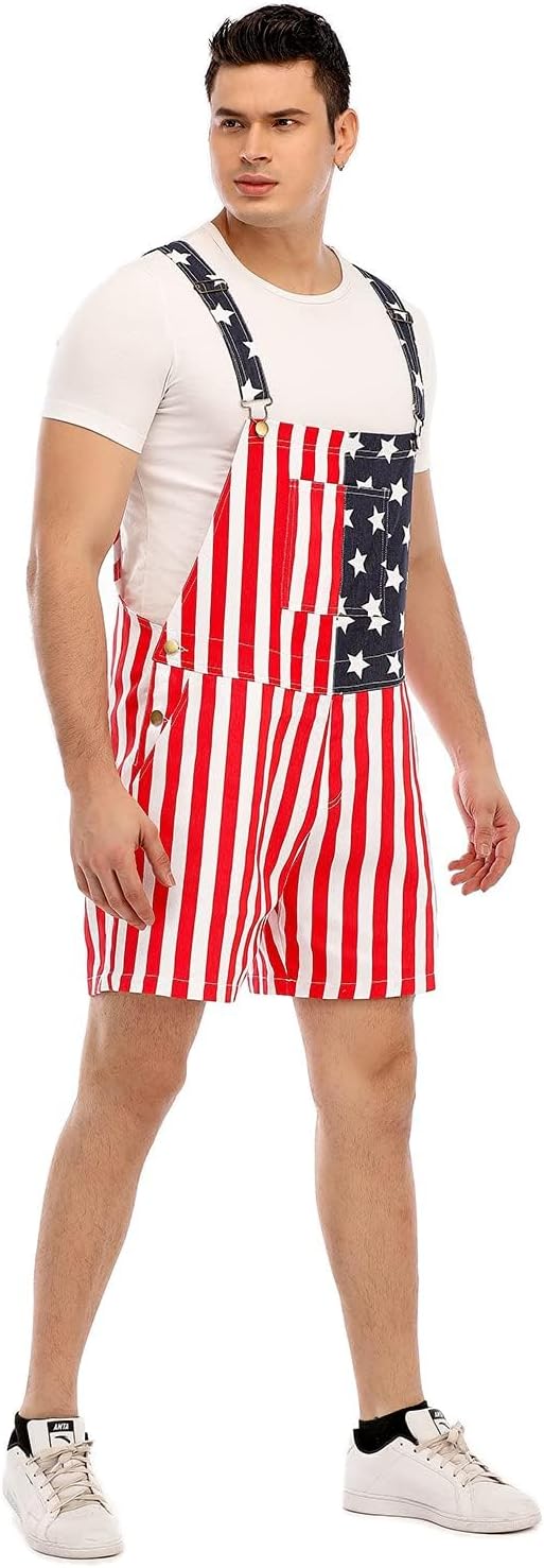 American Flag Denim Bib Overalls Patriotic Rompers Shorts Summer Holiday Jumpsuit Costume Outfit Mens & Womens - Image 5