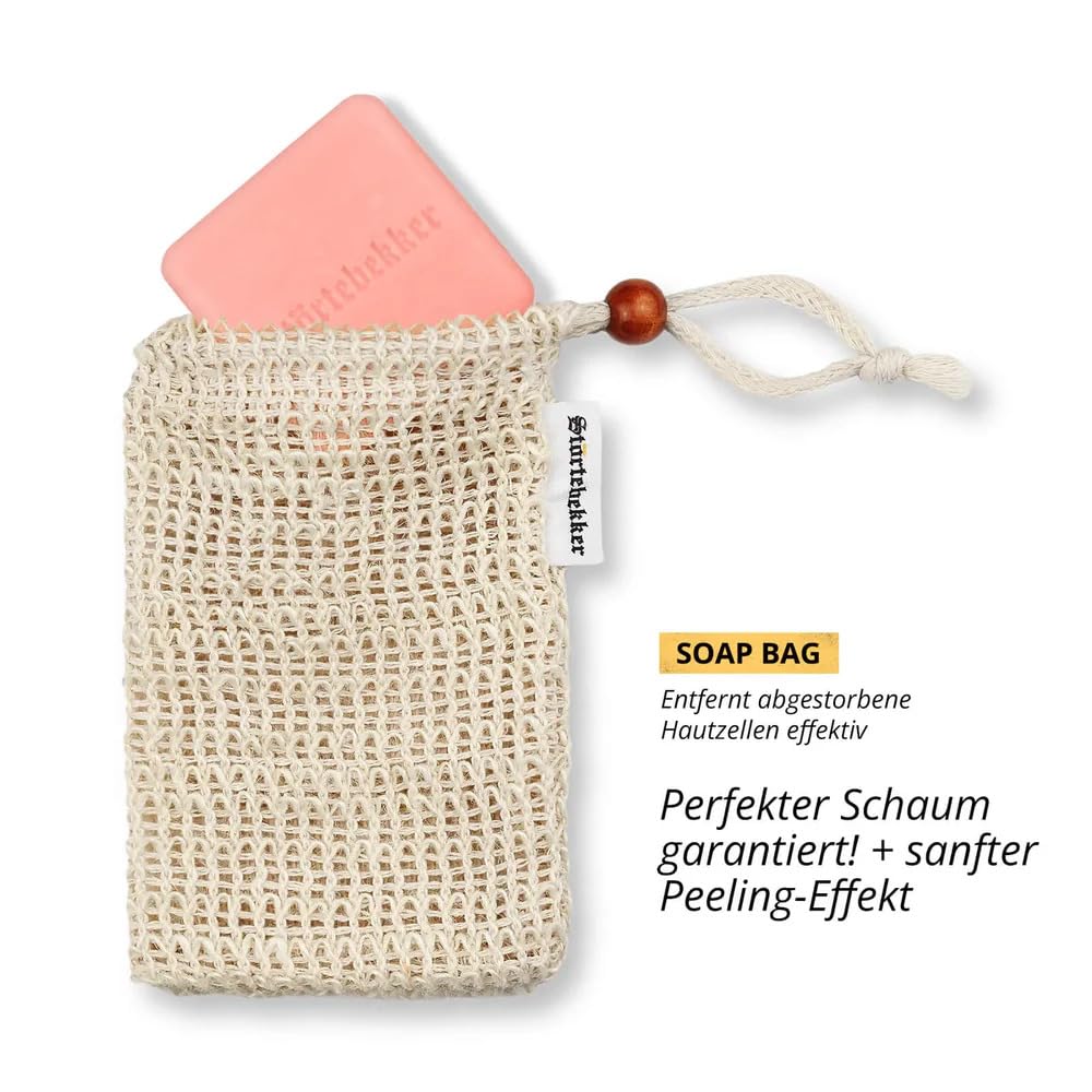 Störtebekker Kit de douche haut de gamme Hair & Body | 2 shampoings solides & 2 gels douche Tortuga pour homme et femme | avec boîte à savon et sac en sisal | végétalien et fait main