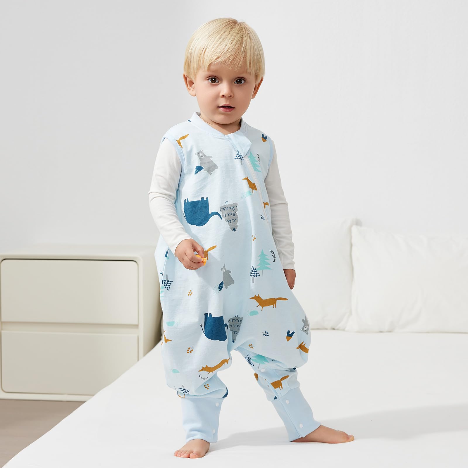 Duomiaomiao Sacco nanna estivo con gambe, 0,5 TOG, 100% cotone, coperta indossabile per bambini, 2-3 anni, elefante