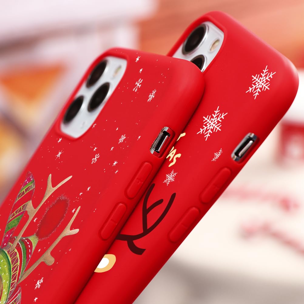 Pnakqil 3 Pezzi Cover Natalizie per iPhone 14 6,1, Custodia Disegno Tema Natalizio, Sottile Morbida TPU Protettiva Case Silicone Anti-Graffio Antiurto Mascherina Telefono Natale, Rosa e Nero