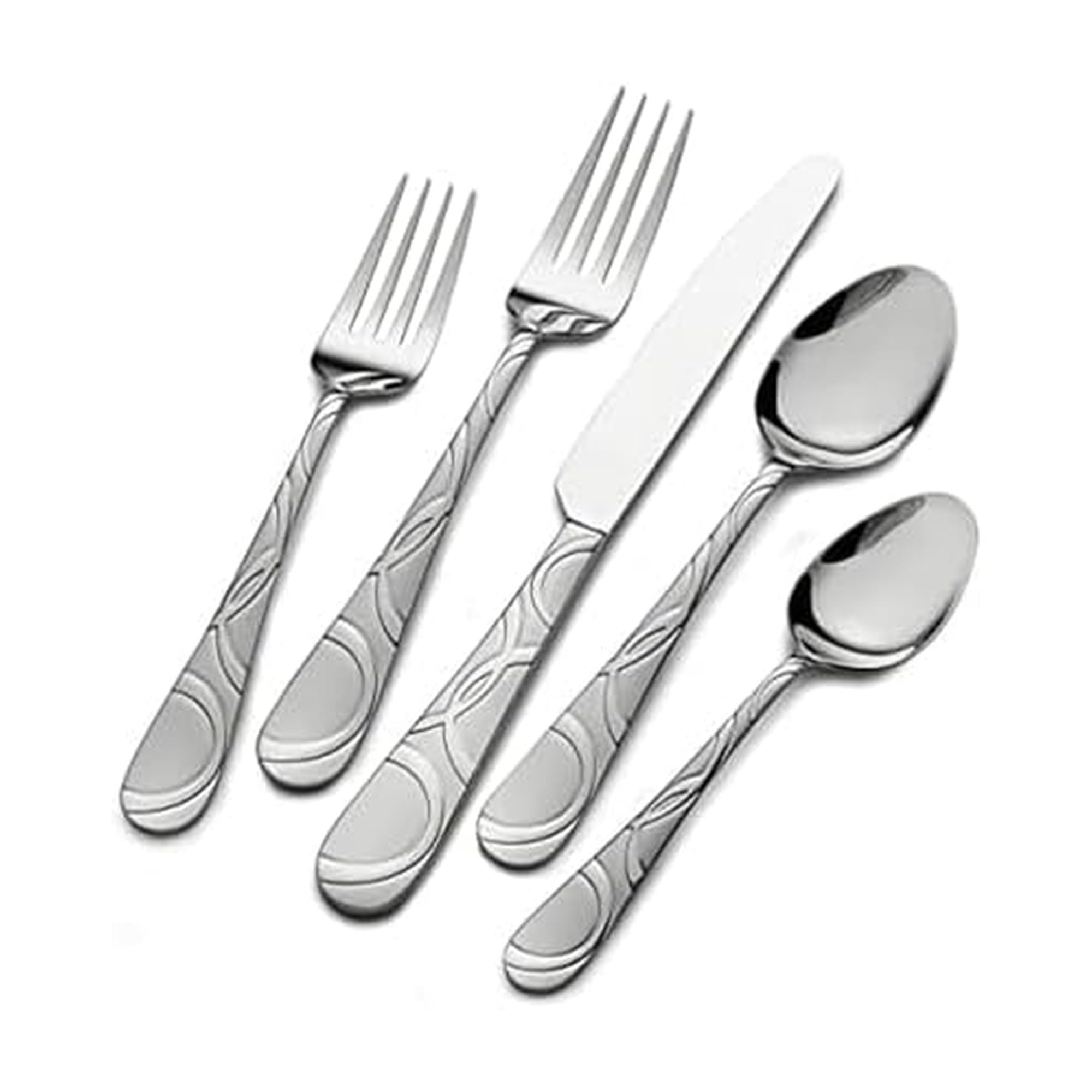 Pfaltzgraff Garland Frost 53-Piece Stainless Steel Flatware Serving Utensil Set and Steak Knives, Service for 8