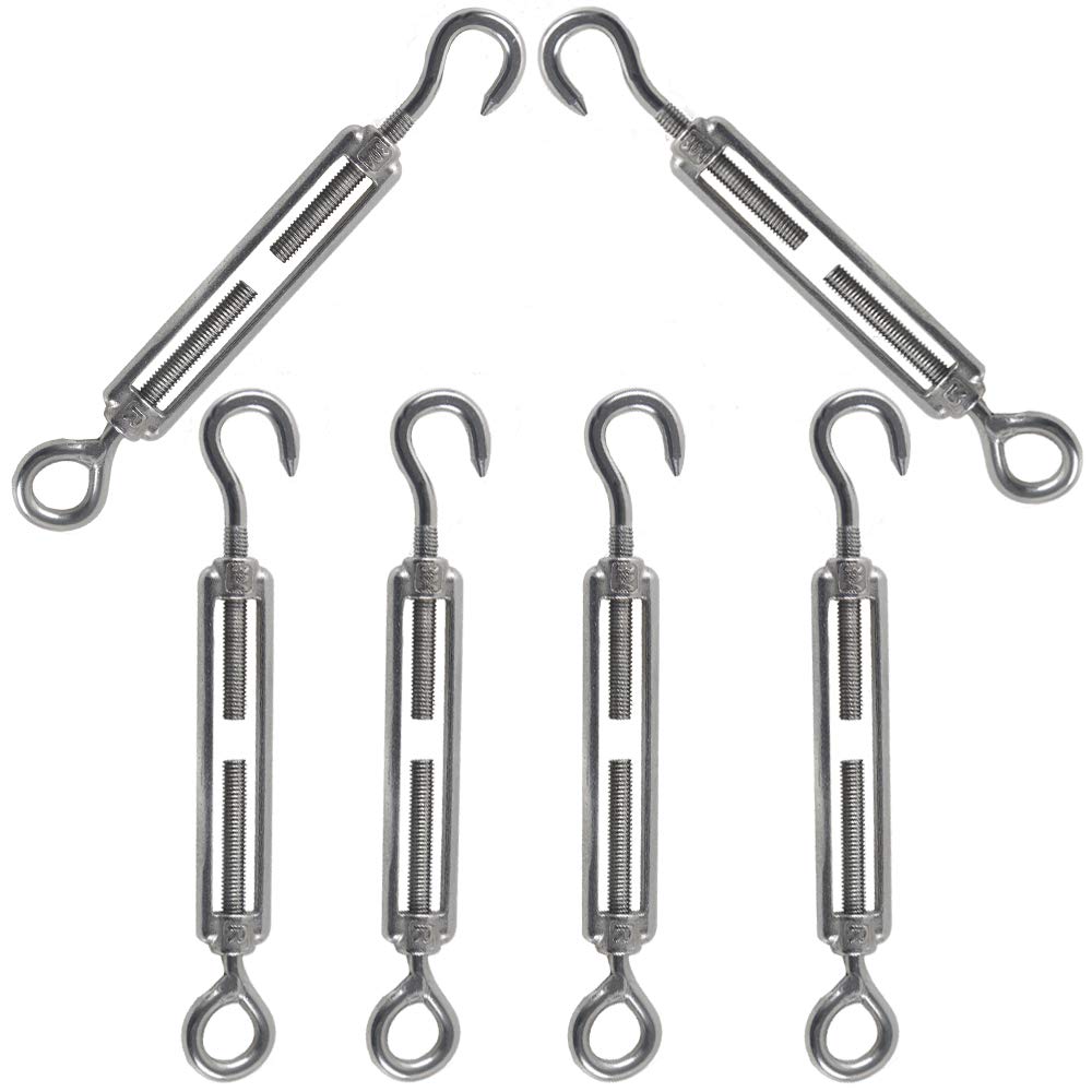 M5 Turnbuckle Wire Tensioner 304 Stainless Steel Adjustable Turnbuckle Hook and Eye Rope Cable Tension for Rope Tightener Garden Wire ClotheslineTensioner Heavy Duty Sun Shade Sail Fixing 6pcs