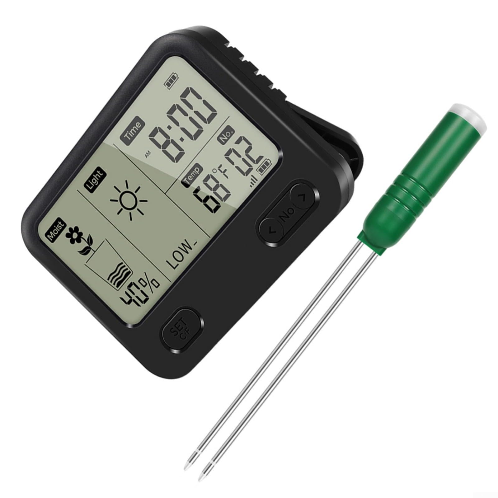 Hygromètre de sol sans fil, thermomètre numérique 4 en 1 avec mesure de la température, de la lumière et du temps, étanche IPX5