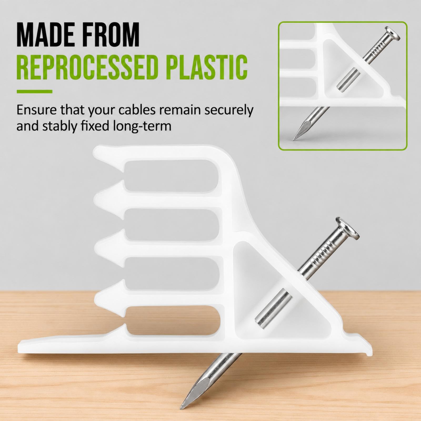 100 Pcs Cable Stacker Wire Staples, Plastic Clips with Nail, White — Amazon image 6