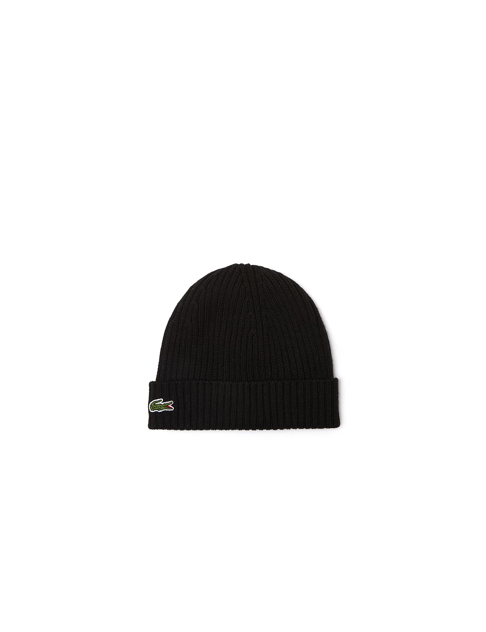 Men's Black Lacoste Rib Knit Brushed Wool Beanie